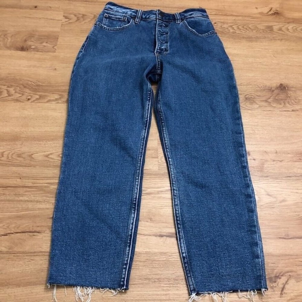 Abercrombie & Fitch The Mom High Rise Jeans 25 Raw Blue Medium Vintage Retro